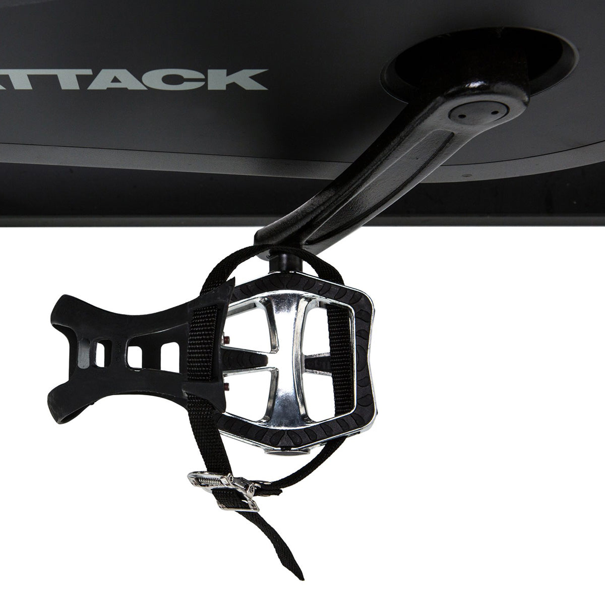 Attack Fitness, Model Spin Attack B1 Indoor Cycle, close up of pedal, top view