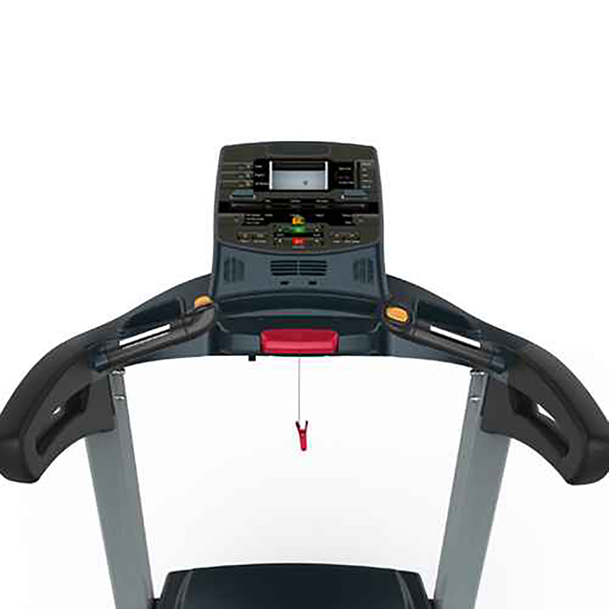 Encore Treadmill GG-T-010 in white and black. Close up of the control monitor and Contact & Telemetry