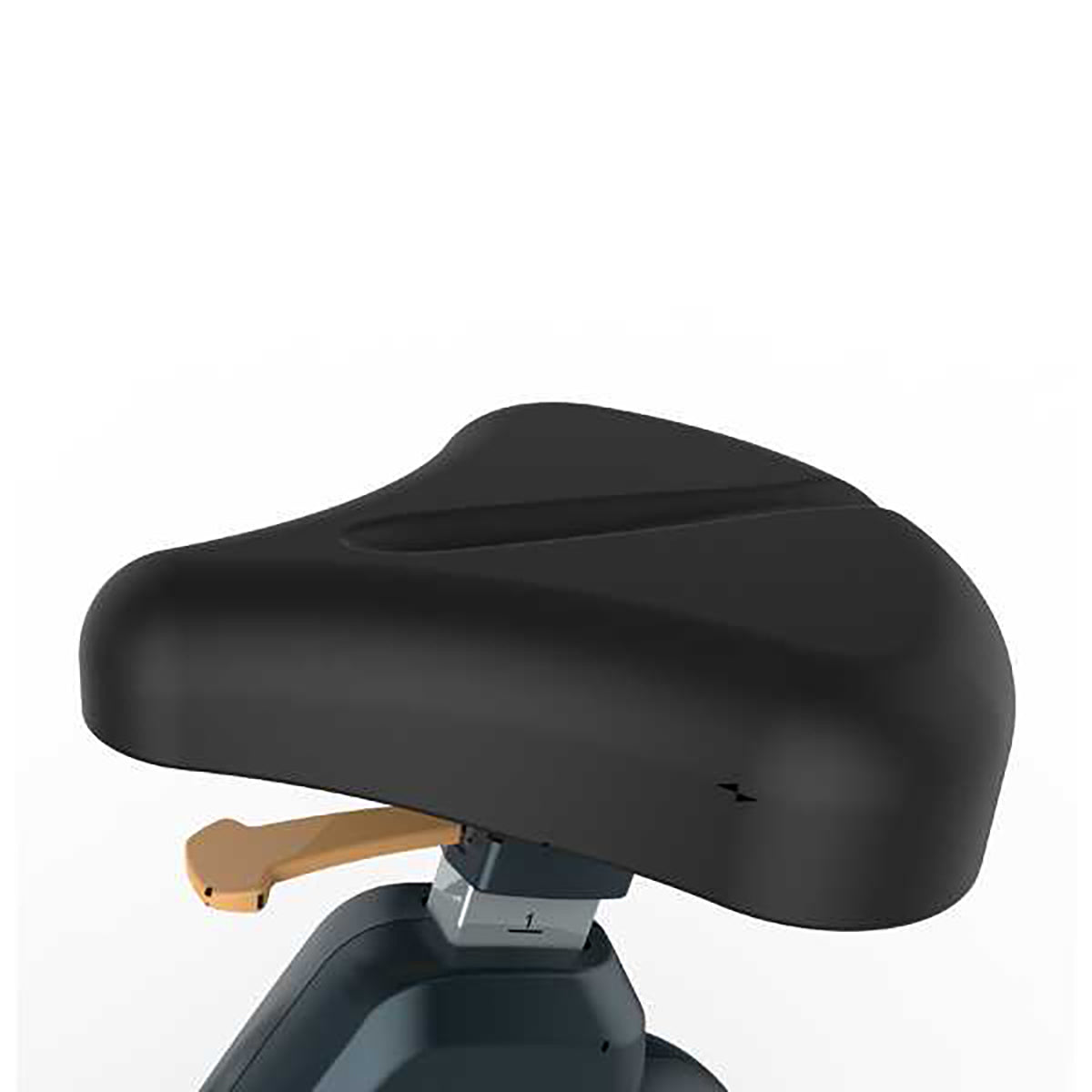 Encore Upright Bike GG-UB-010 in black. Close up of the adjustable bike seat