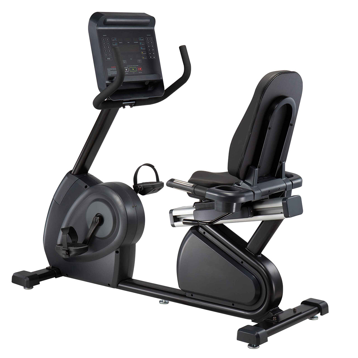 Gym Gear R97 Recumbent Bike GG-RB-002 in black. Full view of the machine