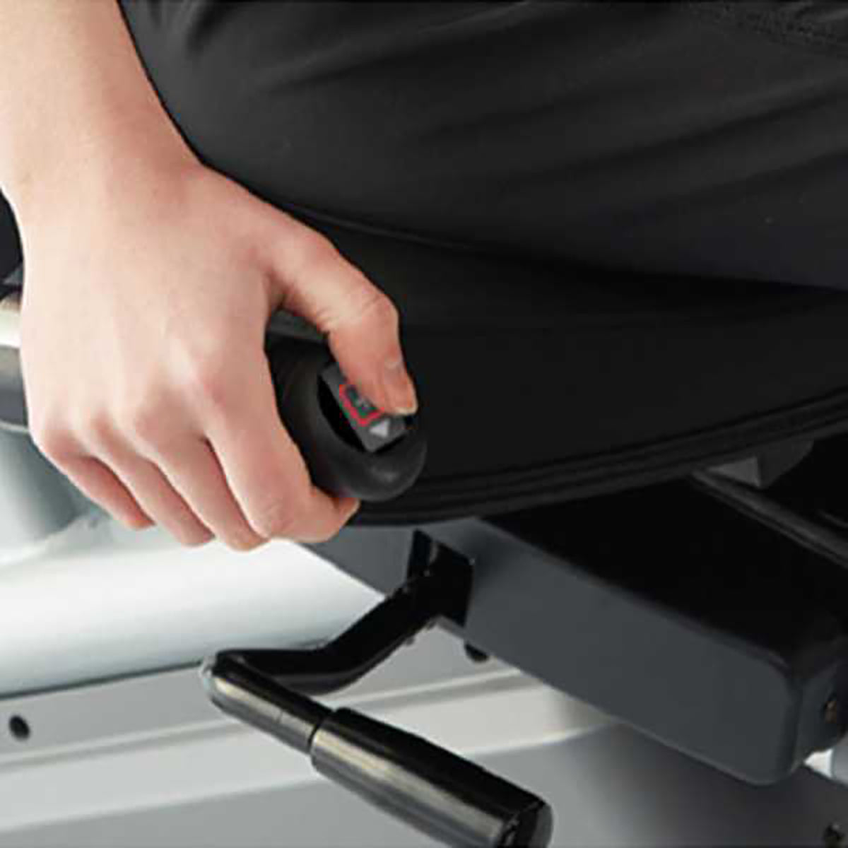 Gym Gear R97 Recumbent Bike GG-RB-002 in black. Close up of the speed bottom