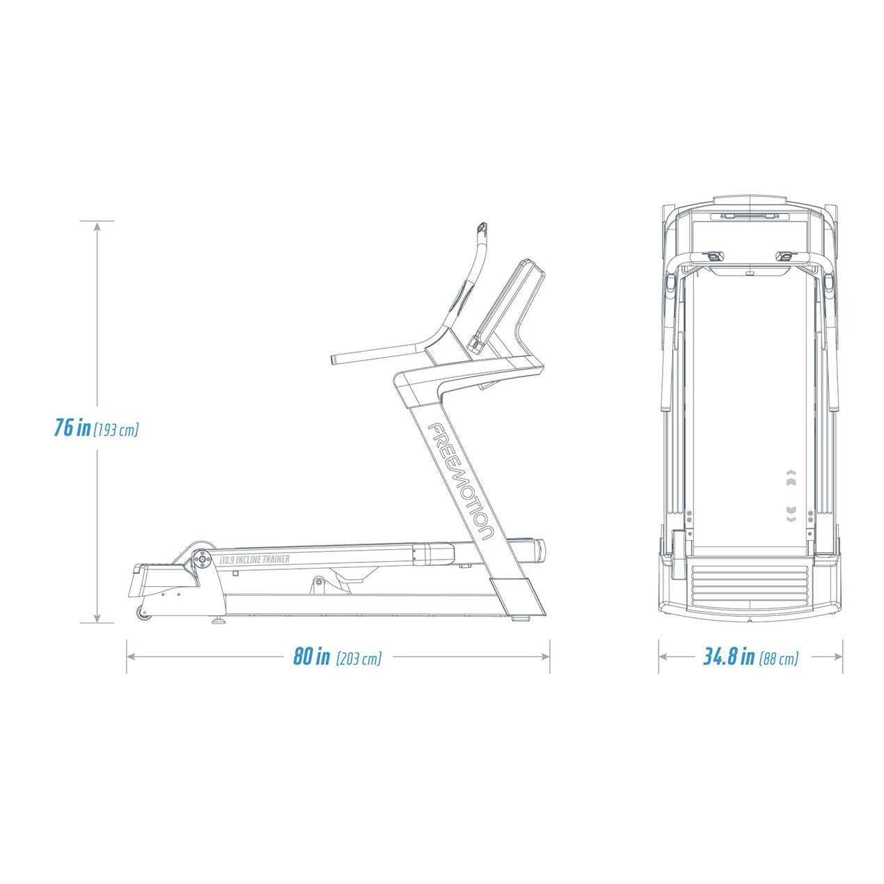 Freemotion i10.9b Incline Trainer dimentions