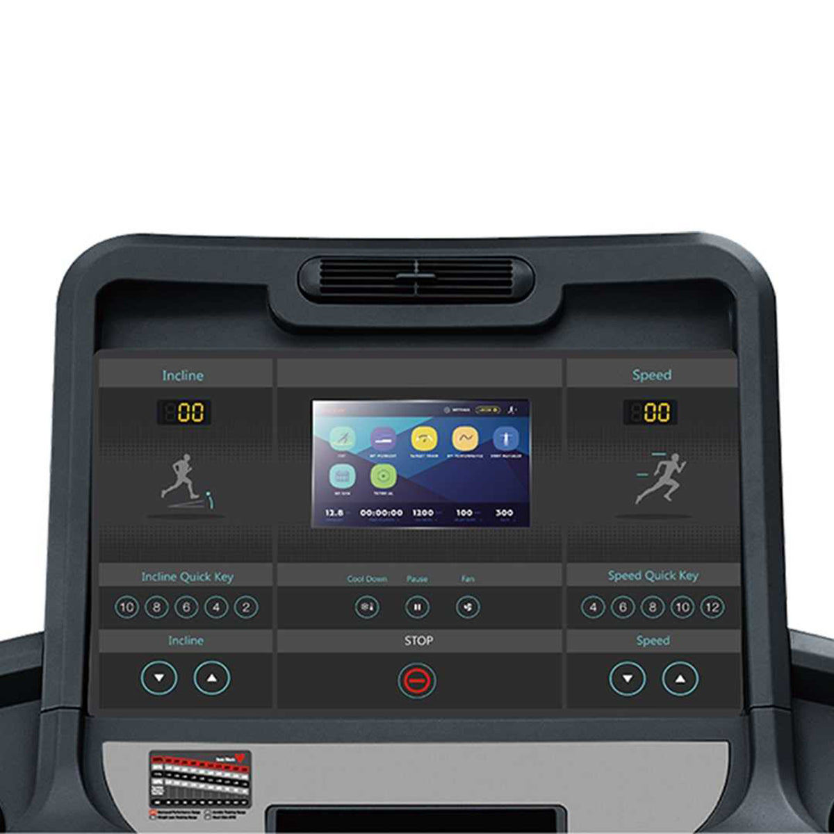 Gym Gear T98s Sport Commercial Treadmill GG-T-006, close up of the control monitor in black