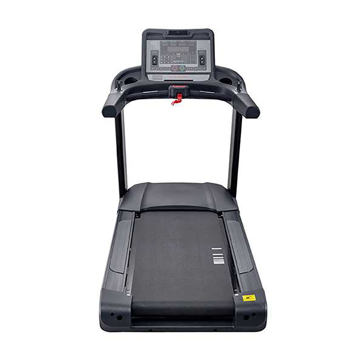 Gym Gear T98 Treadmill GG-T-002 in black. Full view of the back of the treadmill