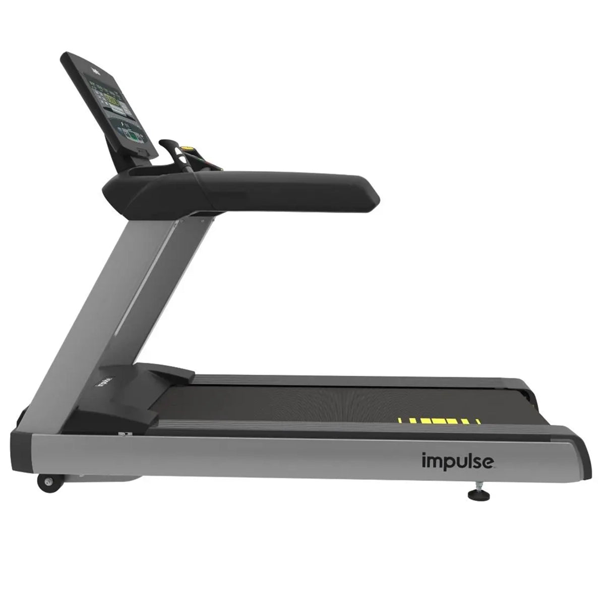 Impulse RT700 Treadmill in black. Full view of the product from the side